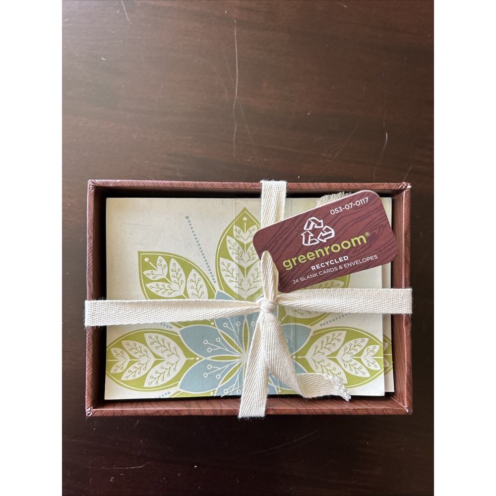 NEW Greenroom 1 Box Of 24 Count Black Cards Recycled Floral Lotus Green Blue